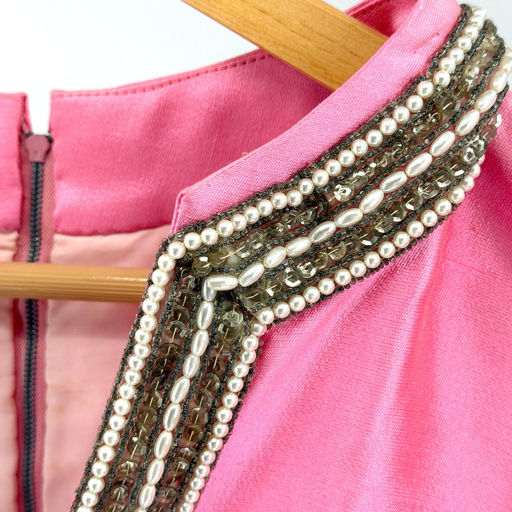 Vintage 60s Beaded Faux Pearl Iridescent Tunic Shift Dress