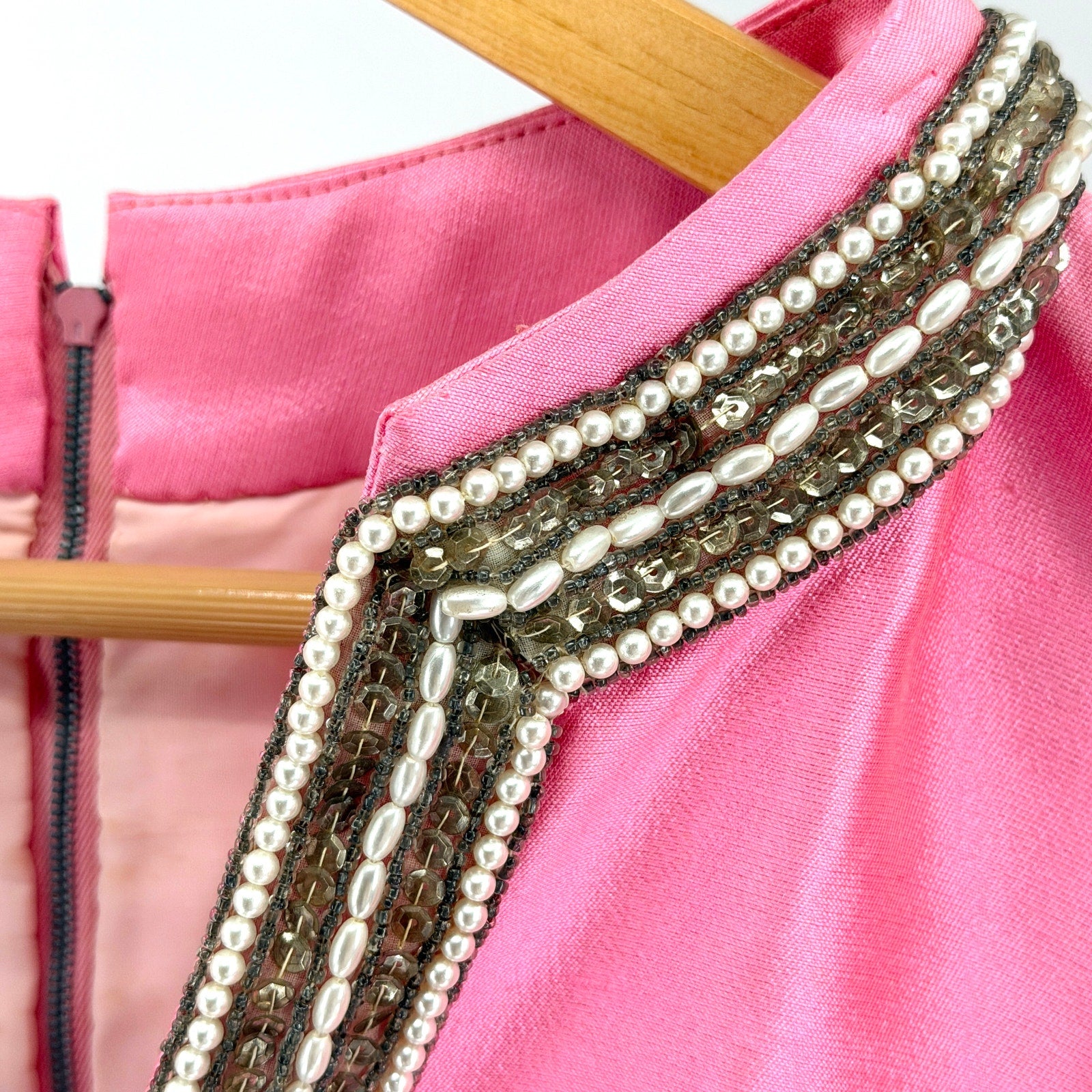 Vintage 60s Beaded Faux Pearl Iridescent Tunic Shift Dress