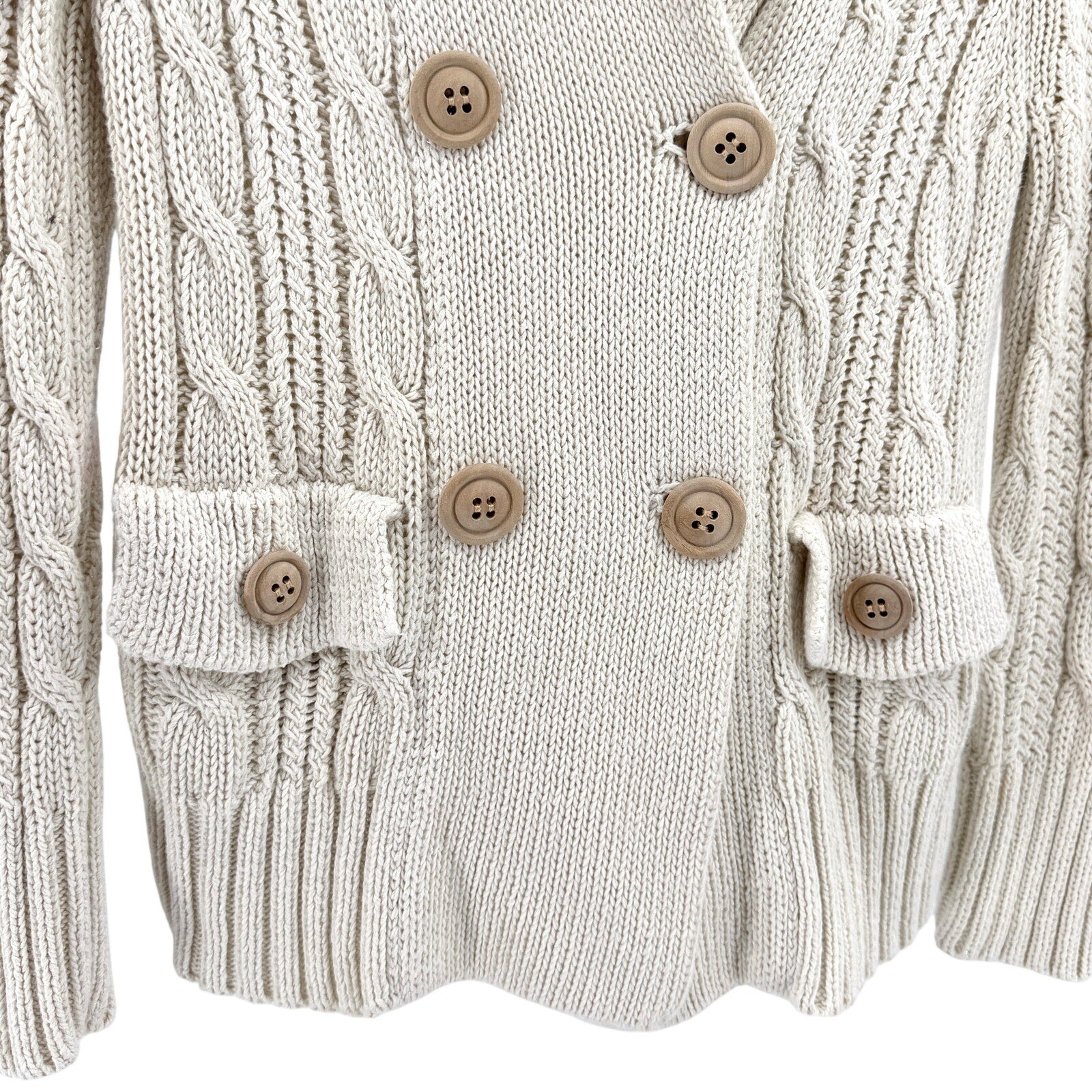 Vintage Y2K J.Crew Cream Cable Knit Shawl Collar Double-Breasted Cardigan