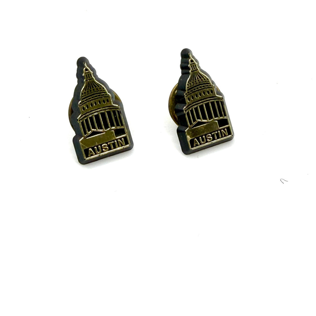Vintage 80s Gold Tone Austin Texas Capitol Stamped Lapel Tack Pins Pair