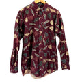 Vintage 90s Chaps Ralph Lauren Maroon 100% Cotton Leaf Print Button Up