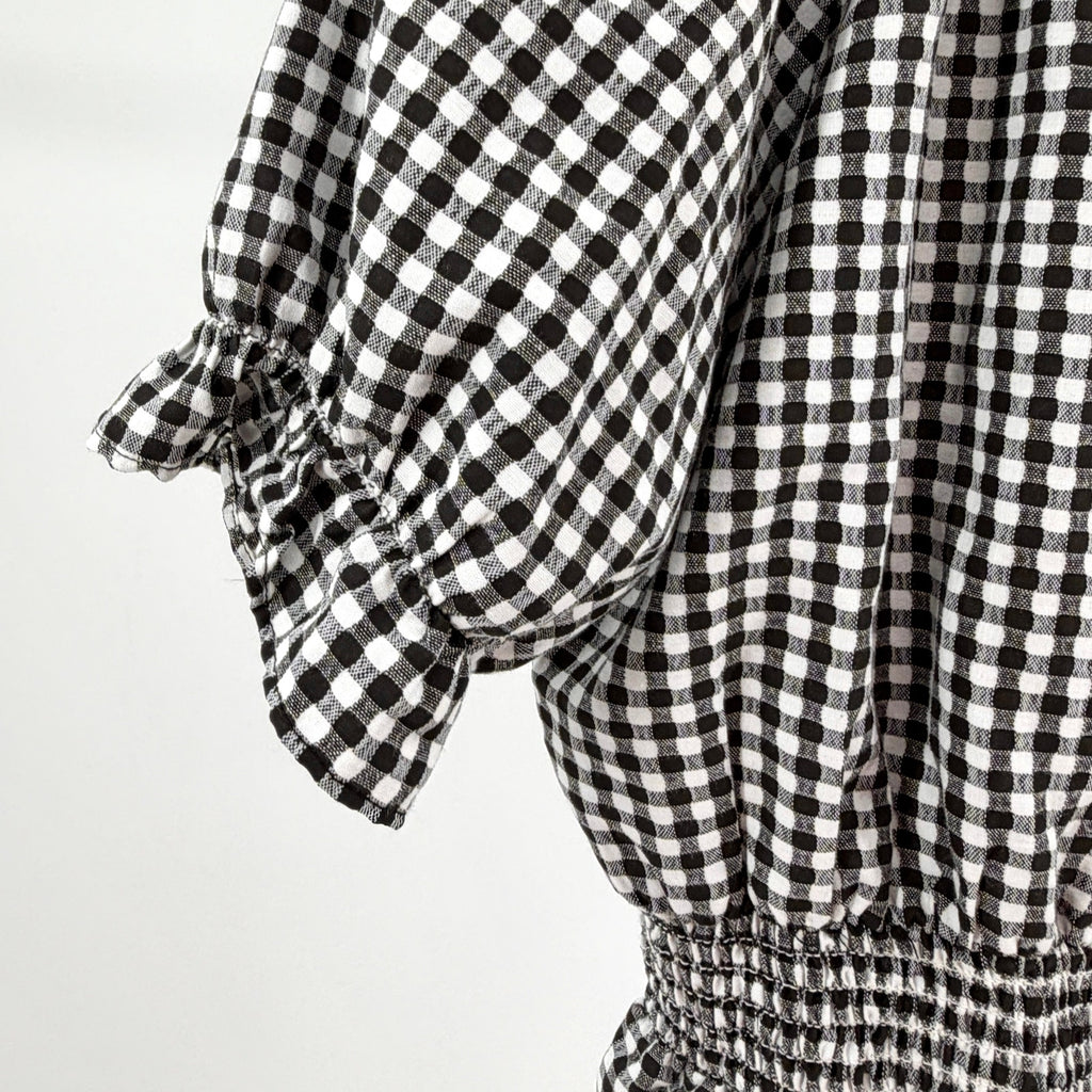 Buffalo David Bitton Black White Gingham Smocked Off-Shoulder Top