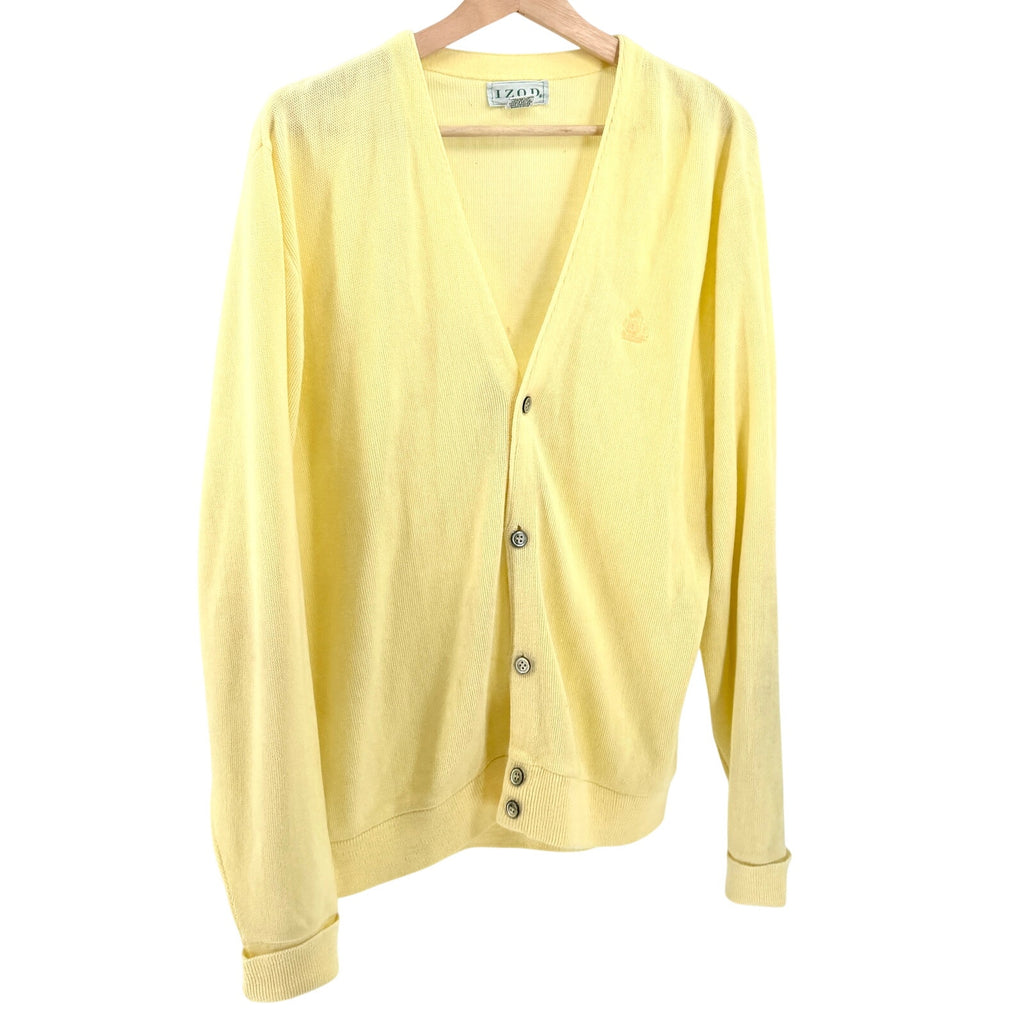 Vintage 70s IZOD Yellow Golf Prep V-Neck Knit Button Cardigan Sweater