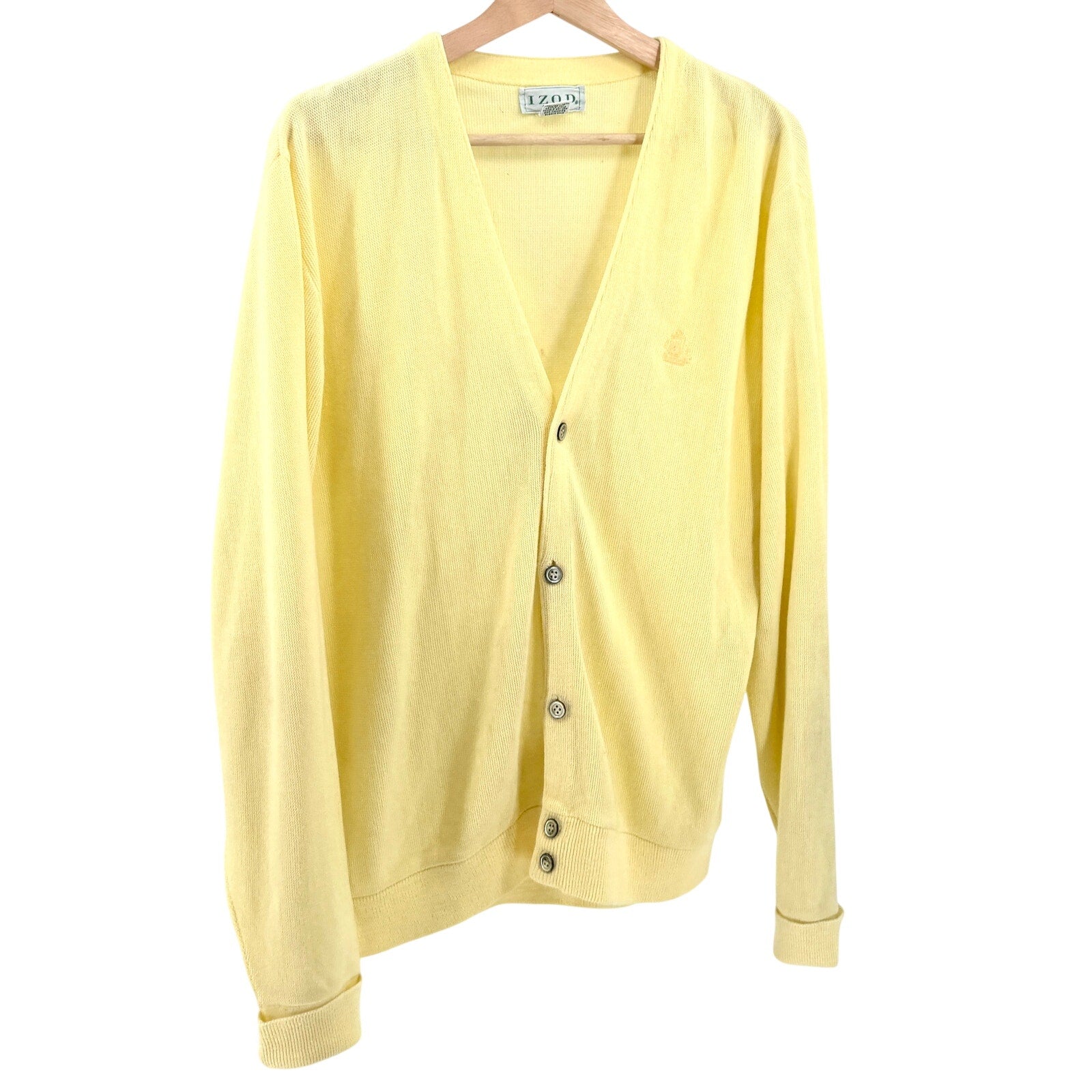 Vintage 70s IZOD Yellow Golf Prep V-Neck Knit Button Cardigan Sweater