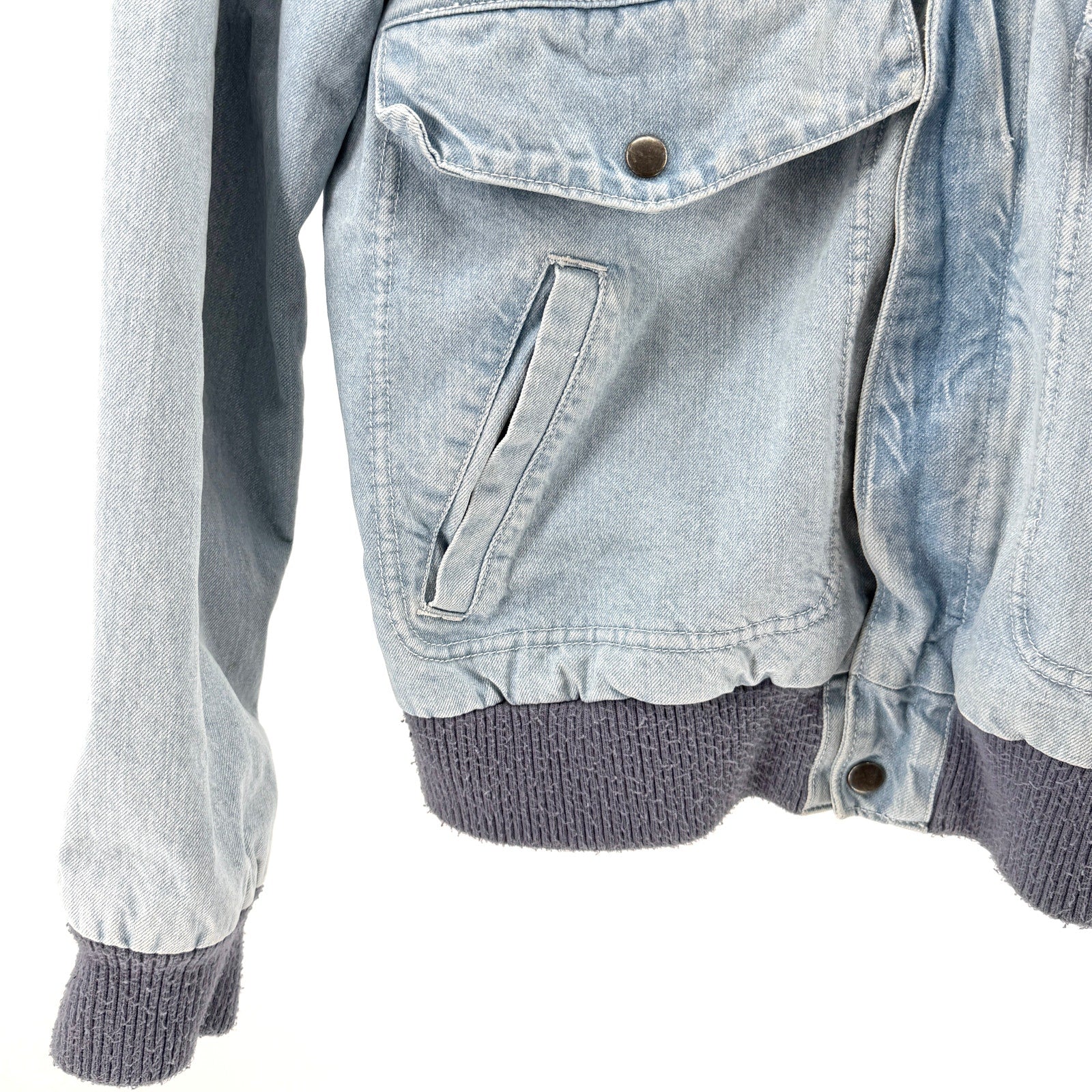 BDG Urban Outfitters Light Wash Denim Faux Sherpa Collar Bomber Jacket