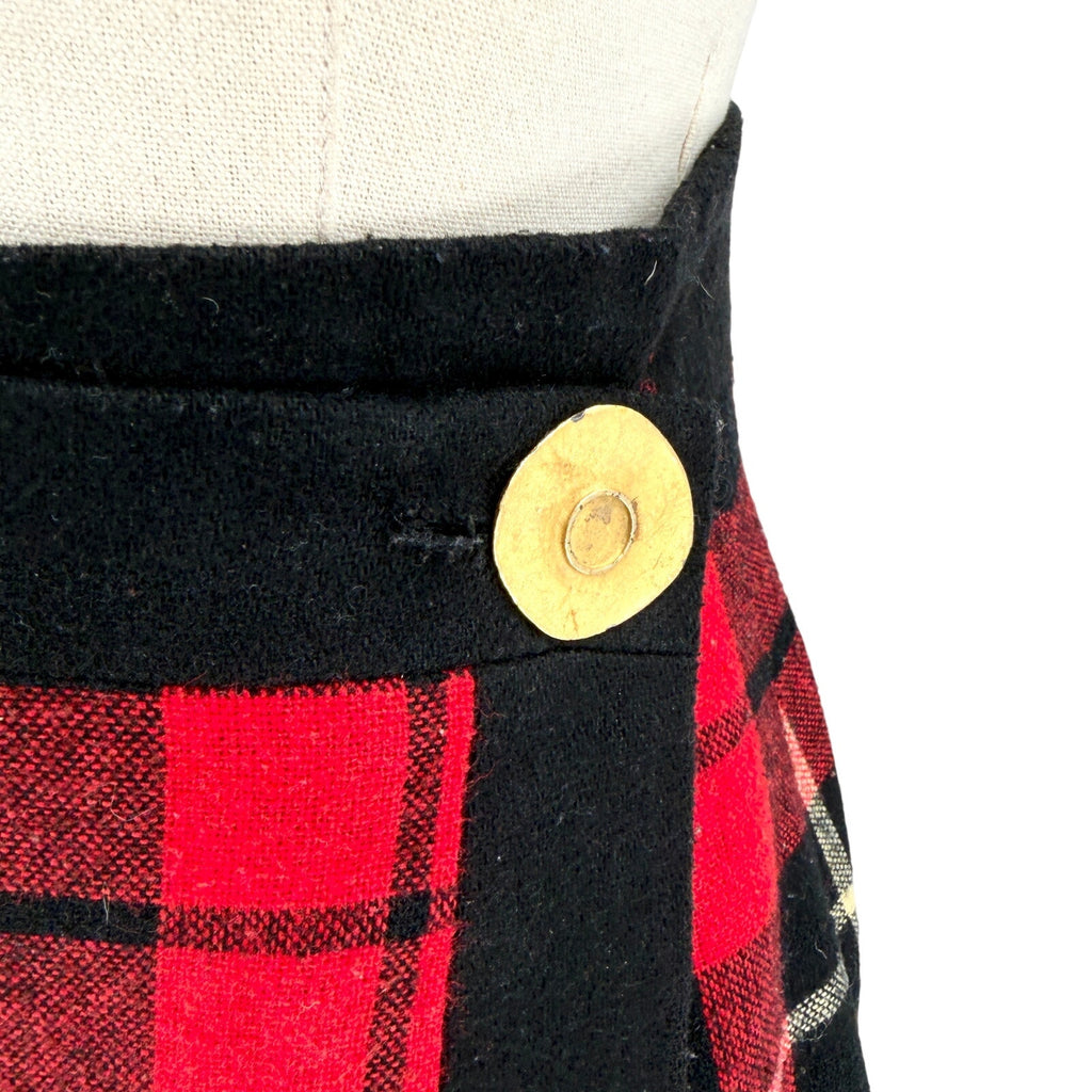 Vintage 90s Express Red Black Plaid Tartan Mini Wrap Skirt