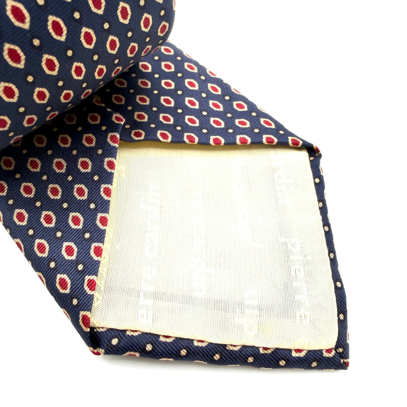 Vintage 90s Pierre Cardin Navy Blue Red 100% Silk Geometric Deadstock Necktie