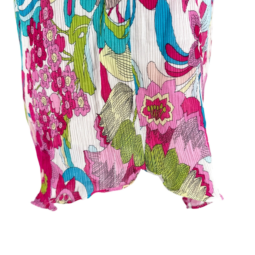 Trina Turk Pink Blue Floral Silk Blend Plissé Mini Dress