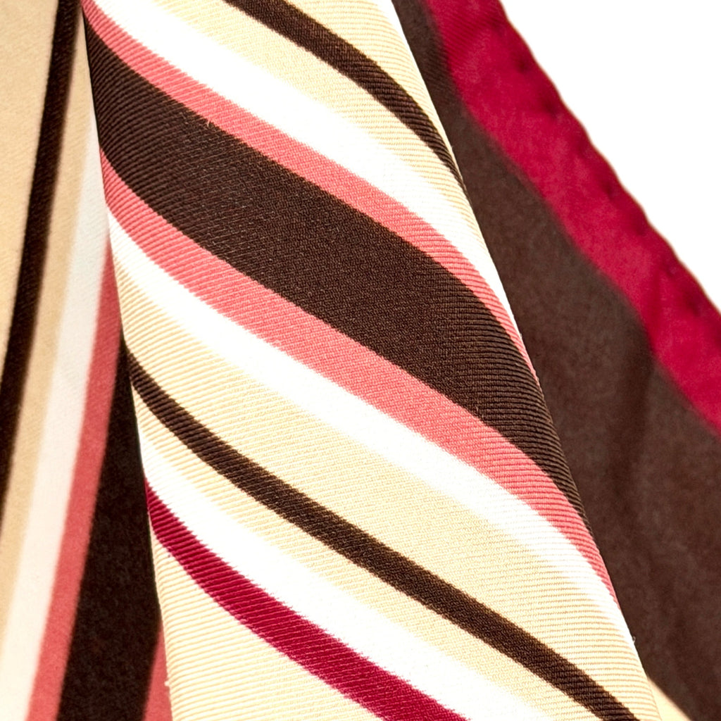 Vintage 70s Pink Brown Stripe Geometric Hand Rolled Square Scarf