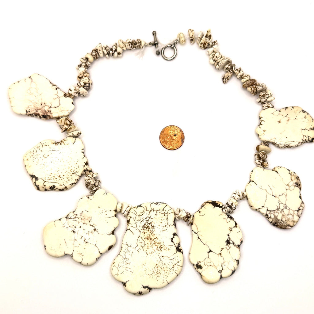Vintage 90s White Buffalo Stone Large Slab Statement Collar Toggle Necklace