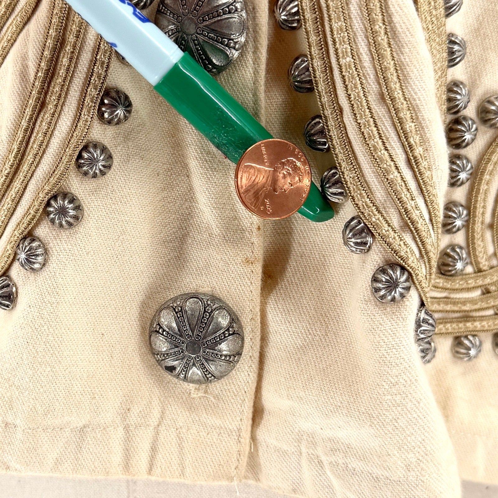 Vintage 90s Double D Ranch Cream 100% Cotton Studded Soutache Cropped Jacket