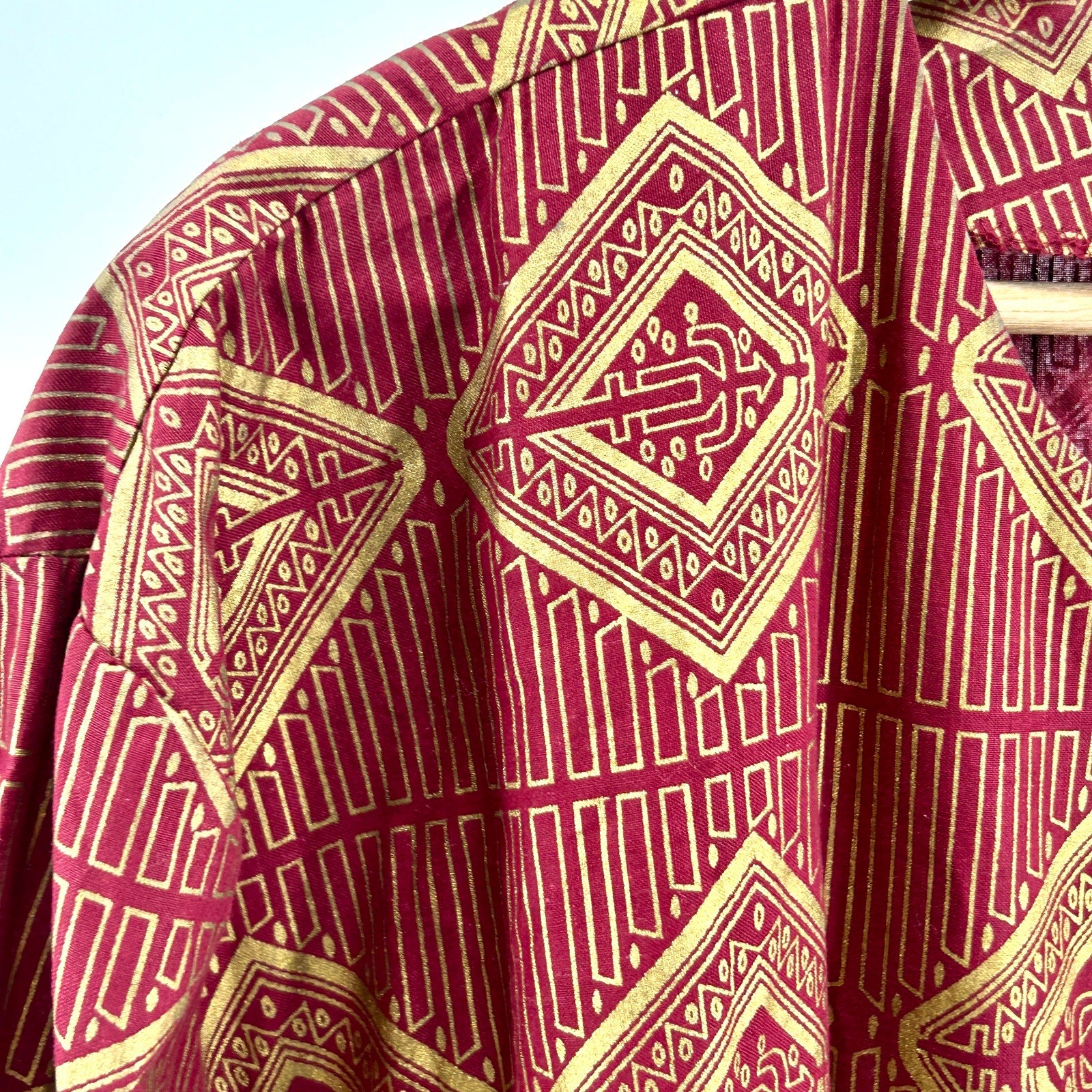 Vintage 90s Homeland Authentics Maroon Gold Tribal Metallic Cotton Jacket