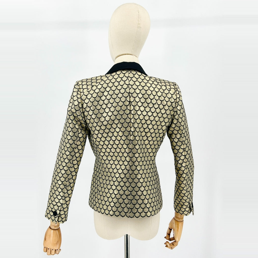 Vintage Y2K Juicy Couture Gold Black Scale Shawl Lapel Tuxedo Blazer Jacket