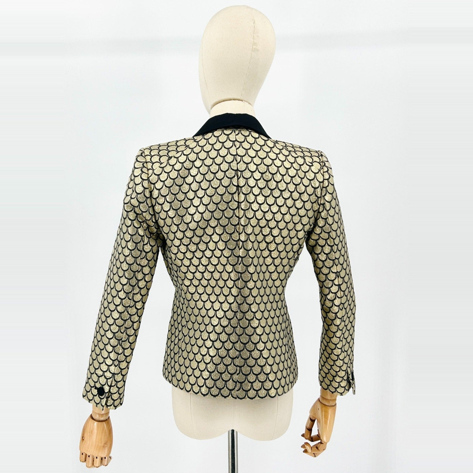 Vintage Y2K Juicy Couture Gold Black Scale Shawl Lapel Tuxedo Blazer Jacket