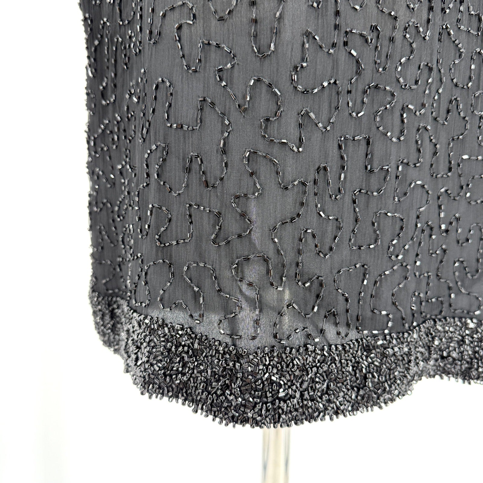 Vintage 90s Laurence Kazar Black 100% Silk Fully Beaded Cocktail Mini Dress