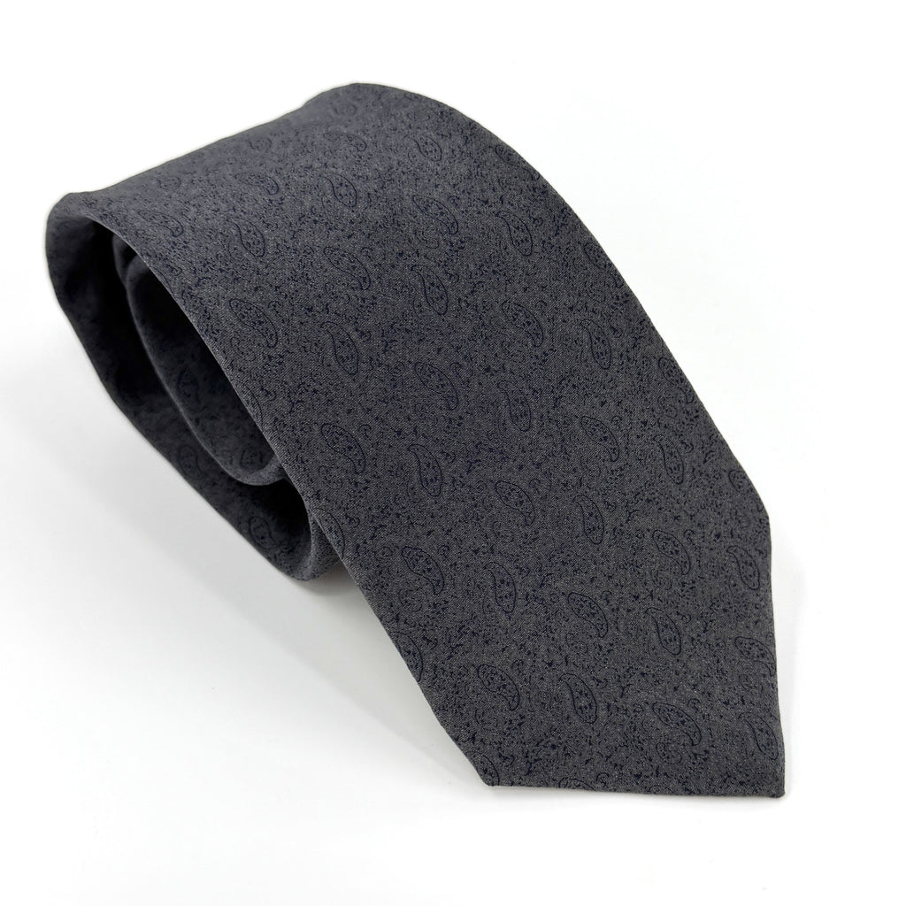 Vintage 80s Calvin Klein Indigo Blue 100% Silk Paisley Italo-Preppy Necktie
