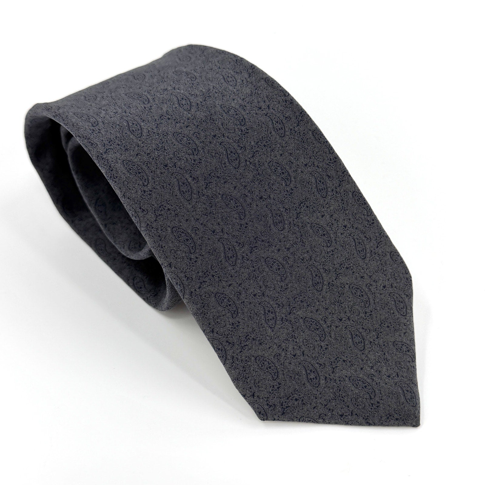 Vintage 80s Calvin Klein Indigo Blue 100% Silk Paisley Italo-Preppy Necktie