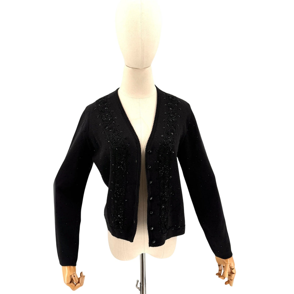 Vintage 90s Black 100% Cotton Beaded Sequin Cardigan