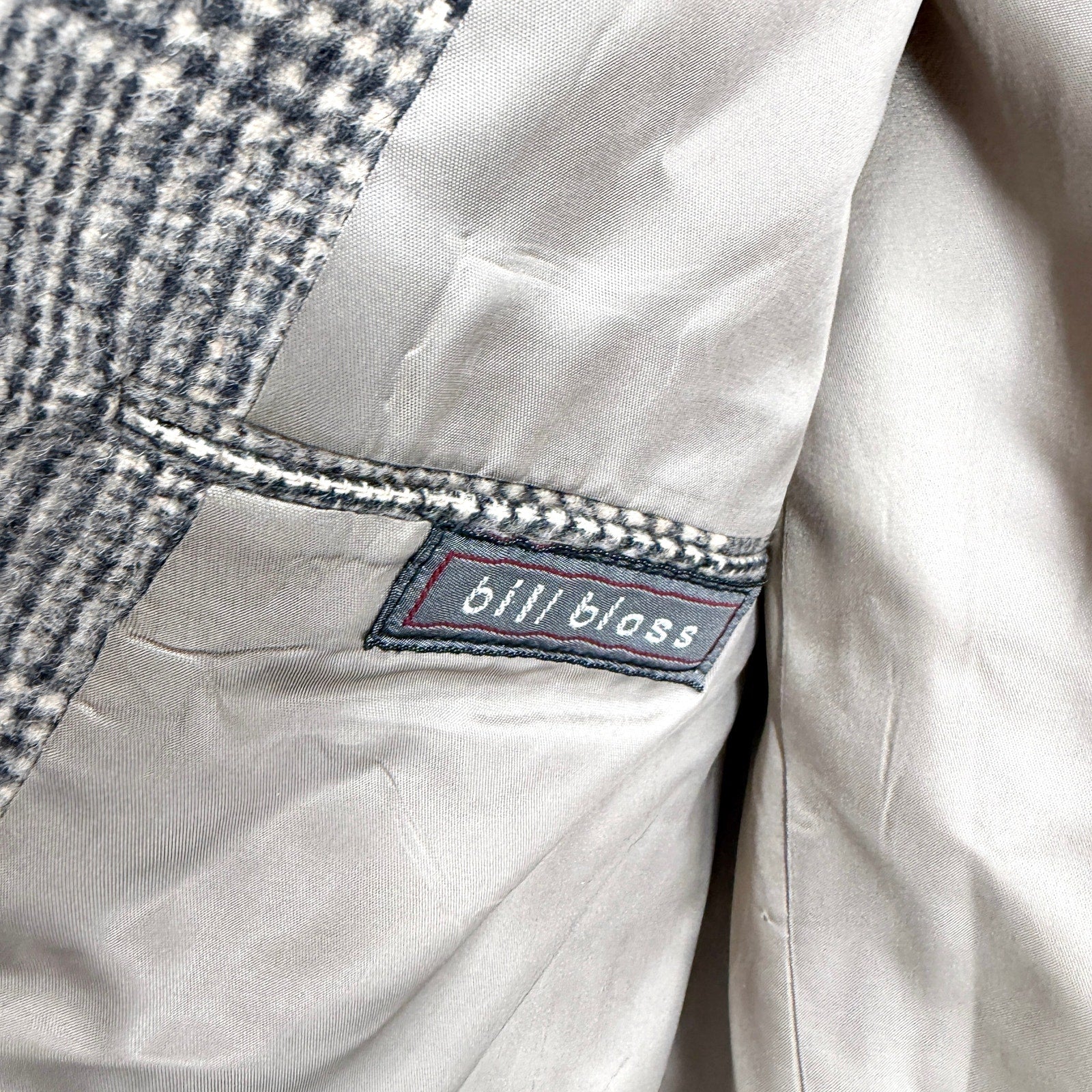 Vintage 80s Bill Blass Beige Black Plaid 100% Camel Hair Preppy Blazer