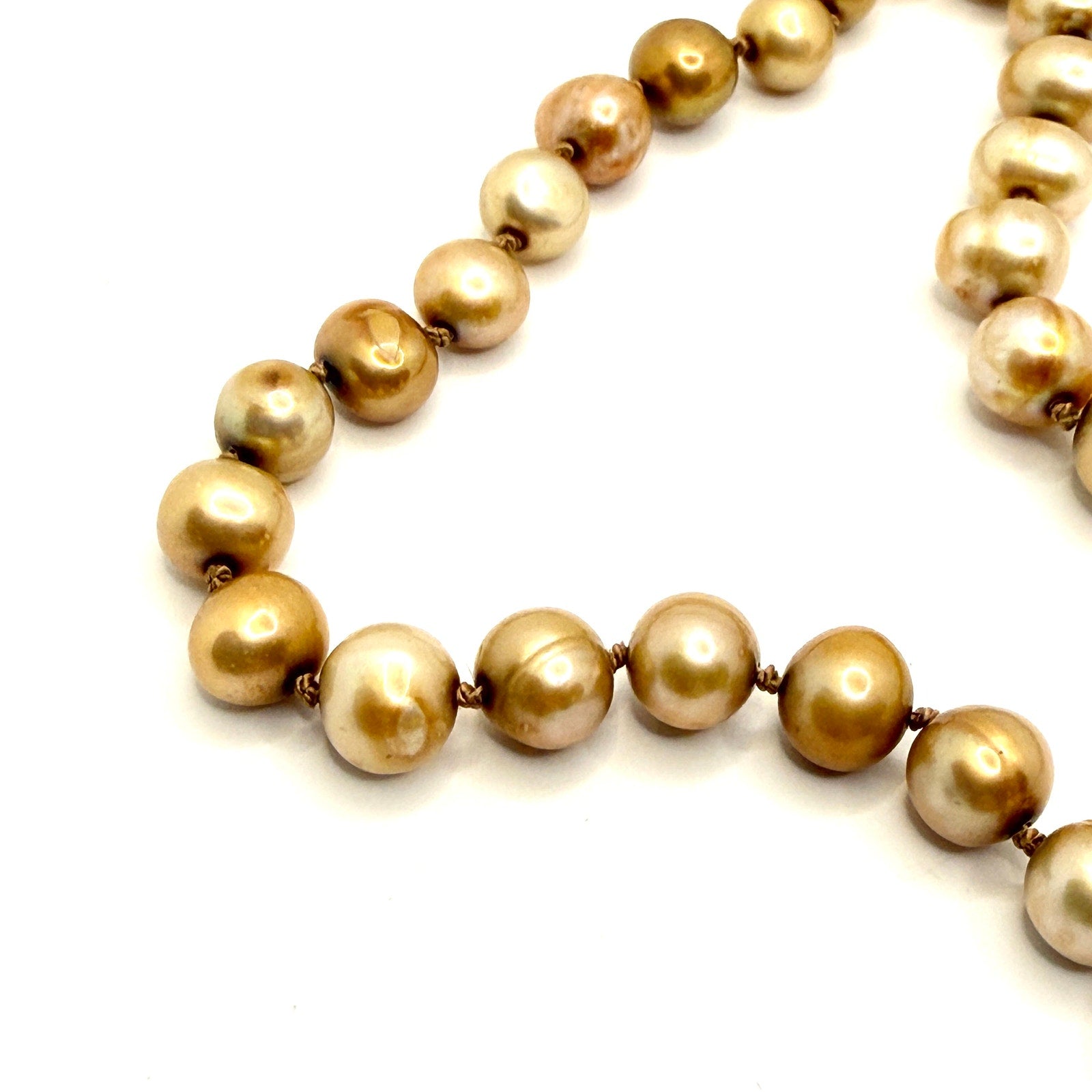 Vintage 90s Champagne Genuine Pearl Hand Knotted Rope Statement Necklace