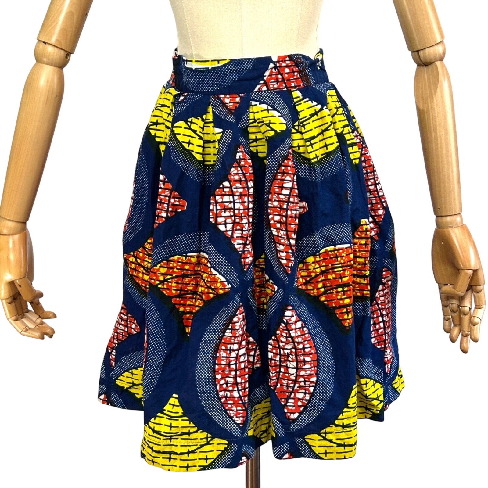 Handmade Nigeria Ankara Wax Print Blue Yellow 100% Cotton Geometric Mini Skirt