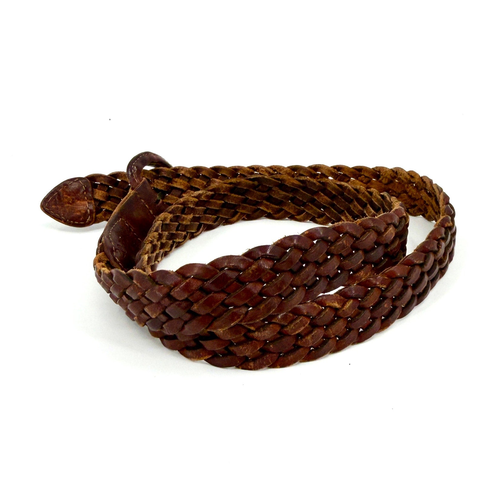 Vintage 90s Preppy Brown Woven Genuine Leather Braided Belt
