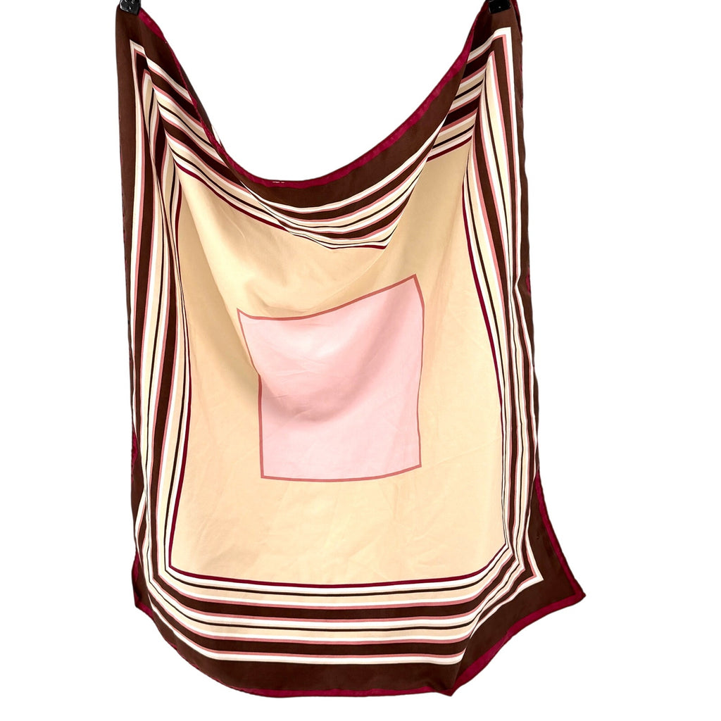 Vintage 70s Pink Brown Stripe Geometric Hand Rolled Square Scarf