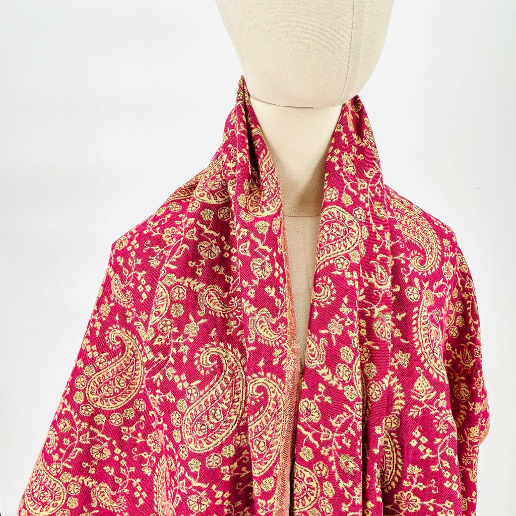Pashmina Pink Yellow Paisley Turkish Woven Fringe Oversized Shawl Wrap