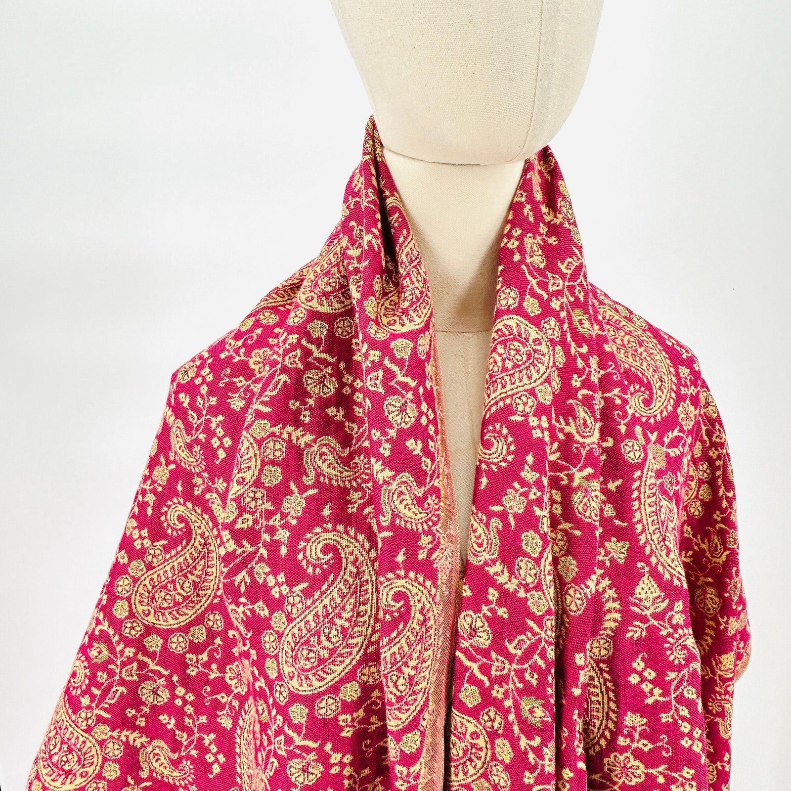 Pashmina Pink Yellow Paisley Turkish Woven Fringe Oversized Shawl Wrap