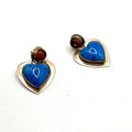 Vintage 90s Jason Livingston Signed Sterling Silver Lapis Amber Heart Earrings