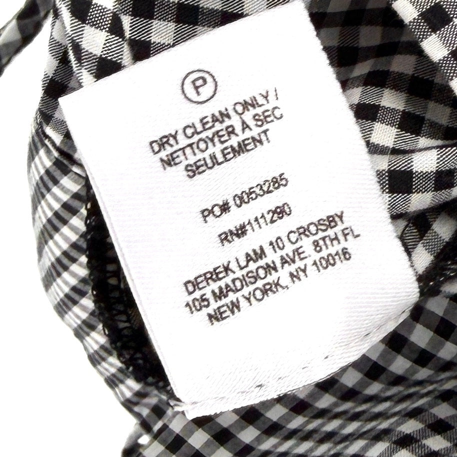 Derek Lam 10 Crosby Black White Gingham 100% Cotton Tie Detail Blouse