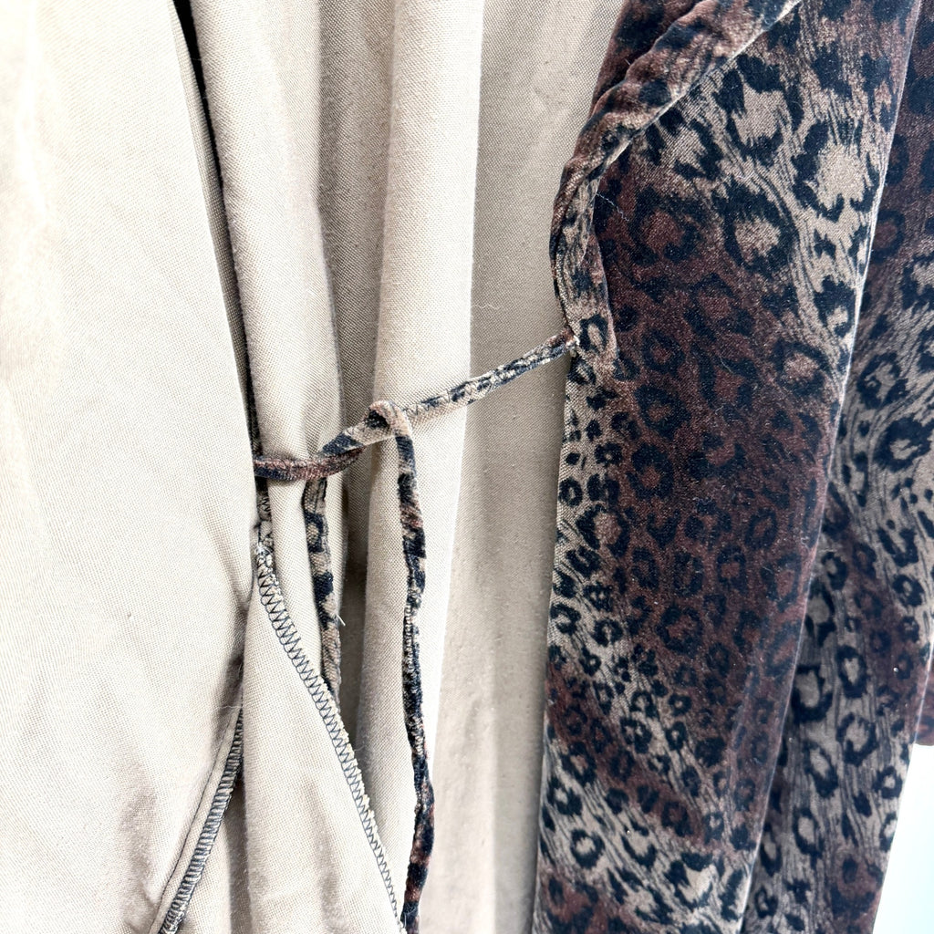Vintage 90s Diamond Tea Brown Velvet Leopard Print Robe Duster