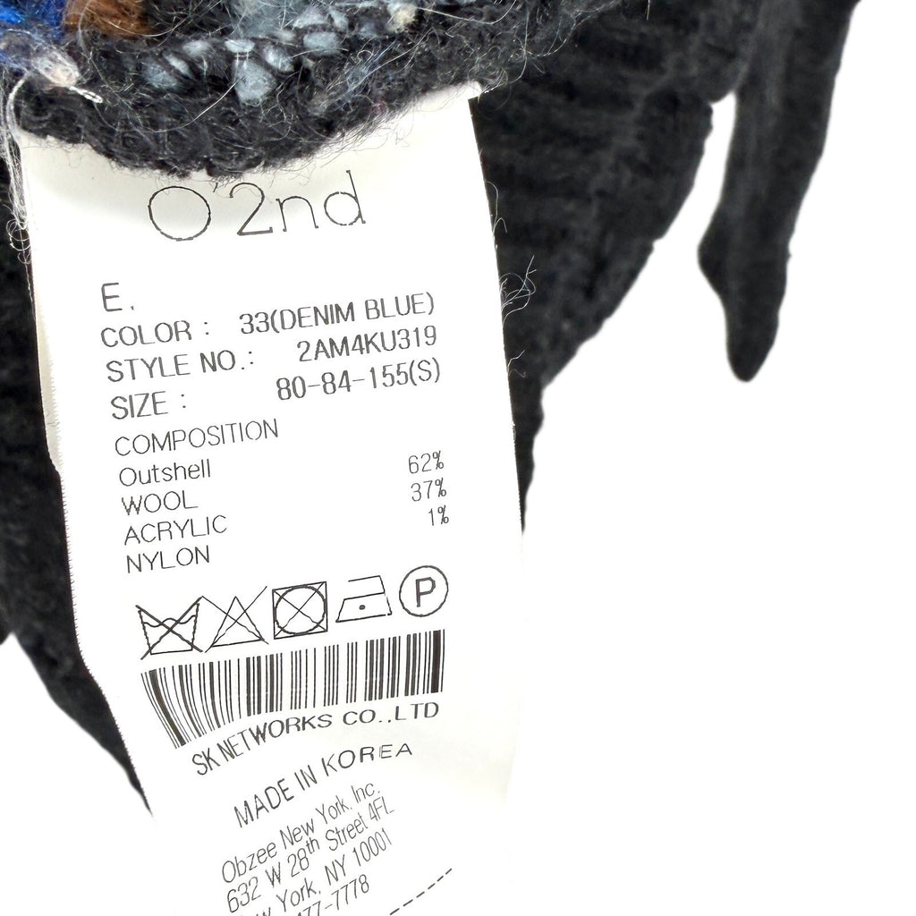 O'2nd Blue Black Grunge Deconstructed Distressed Open Knit Sweater