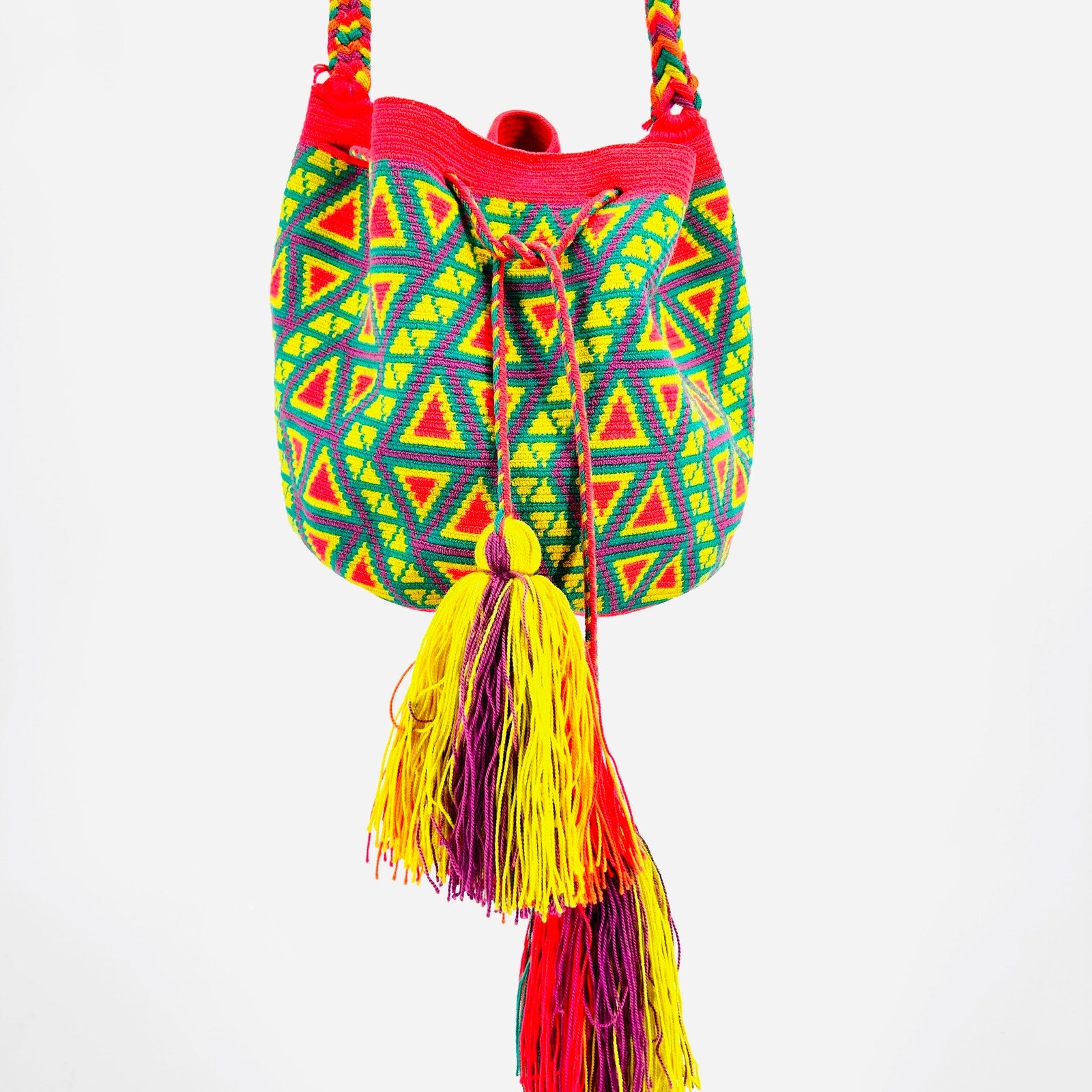 Handmade Mochila Neon Tribal Aztec Woven Tassel Crossbody Bag