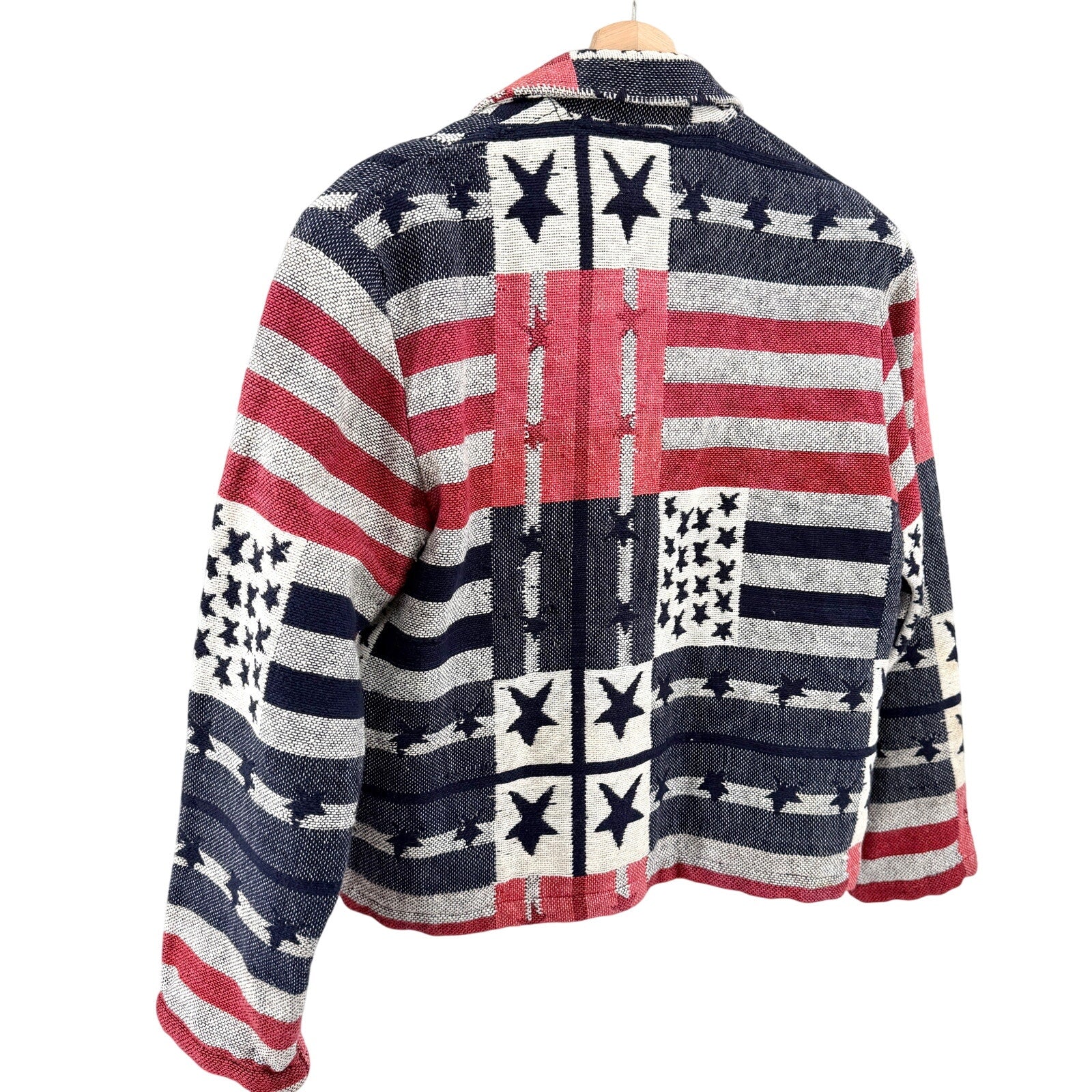 Vintage 90s New Identity Red White Blue 100% Cotton Blanket Cropped Jacket