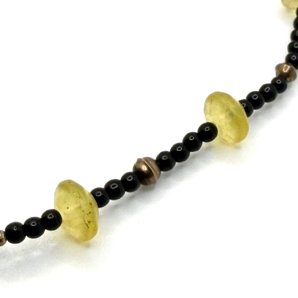 Vintage 90s Black Onyx Lemon Quartz Sterling Silver Minimalist Beaded Necklace