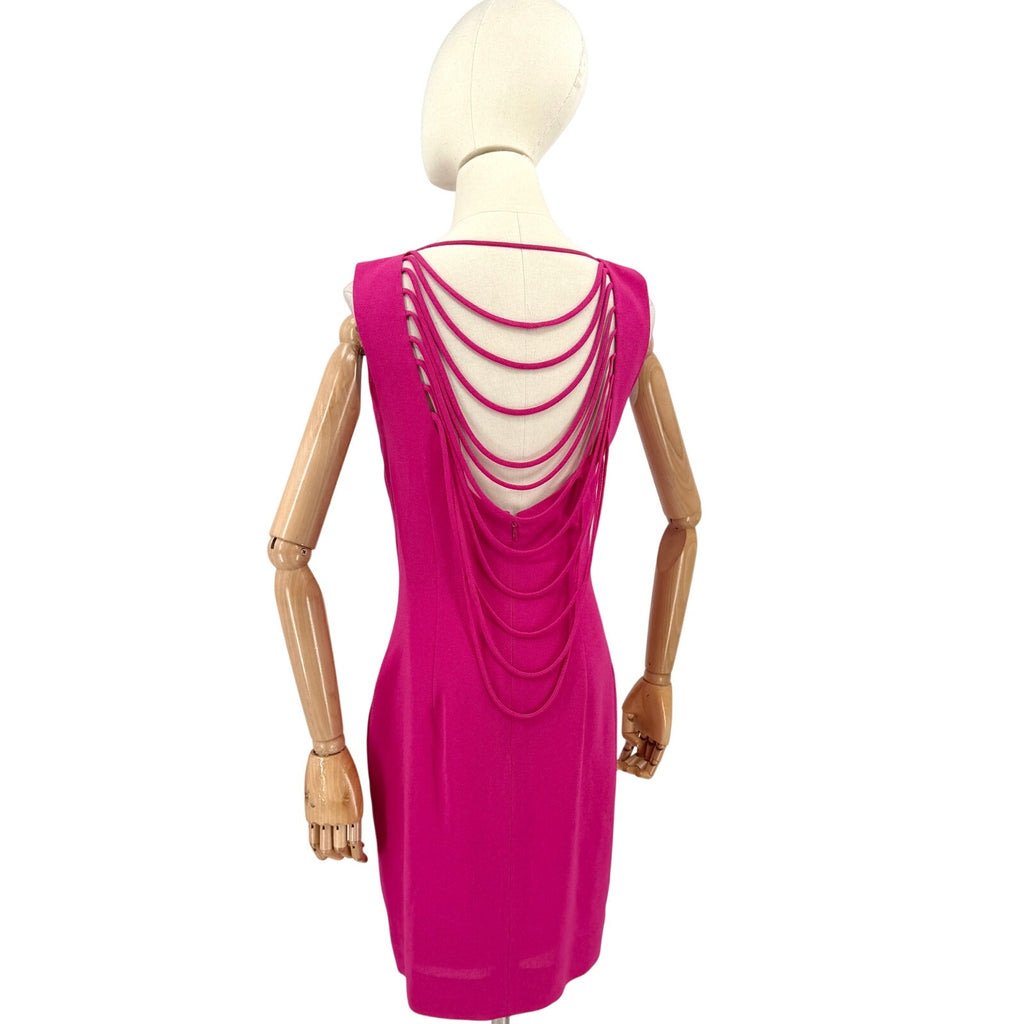 Vintage 90s Nicole Miller Hot Pink Draped Strappy Back Mini Dress