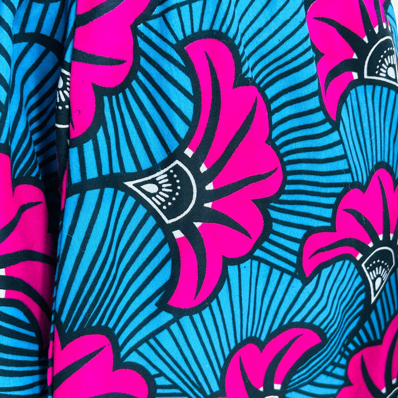 Ankara Wax Print Blue Pink Floral Cotton Paperbag Maxi Skirt