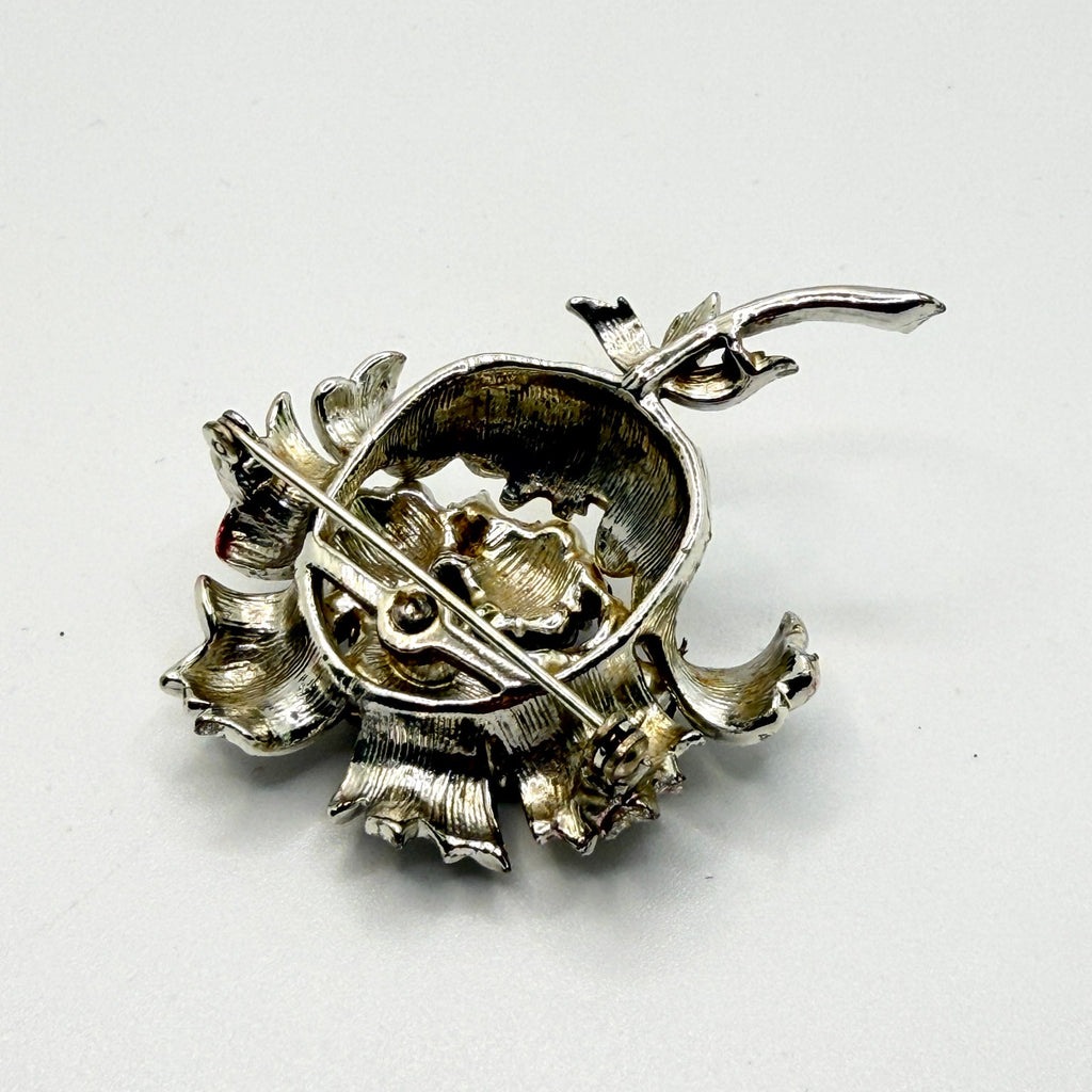 Vintage 60s Sarah Coventry Smoke Silver-tone Midcentury Stamped Floral Brooch