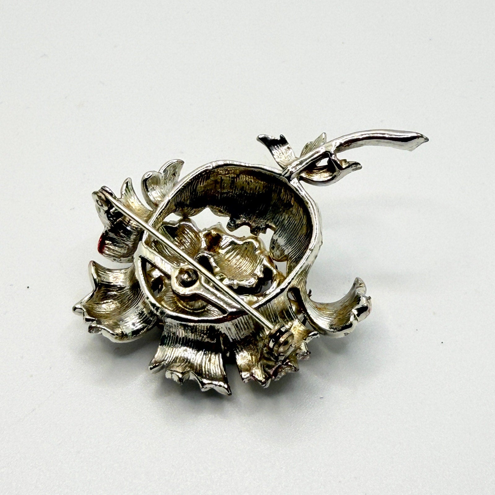 Vintage 60s Sarah Coventry Smoke Silver-tone Midcentury Stamped Floral Brooch