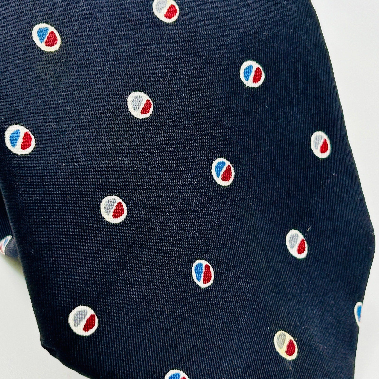 Vintage 80s Lanvin Paris Navy Blue Red White Polka Dot Silk Skinny Tie