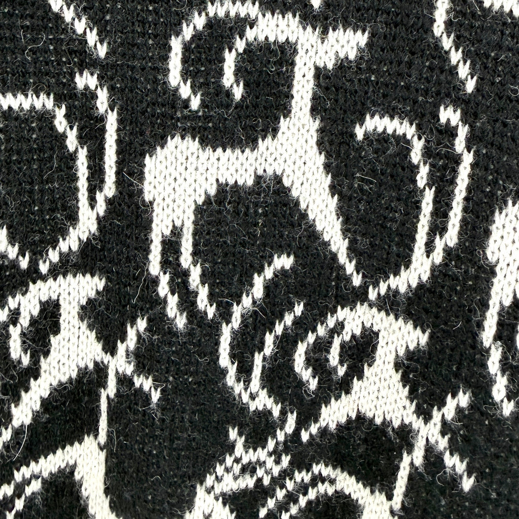 Vintage 80s Benetton Black White 100% Wool Reindeer Motif Crew Neck Sweater