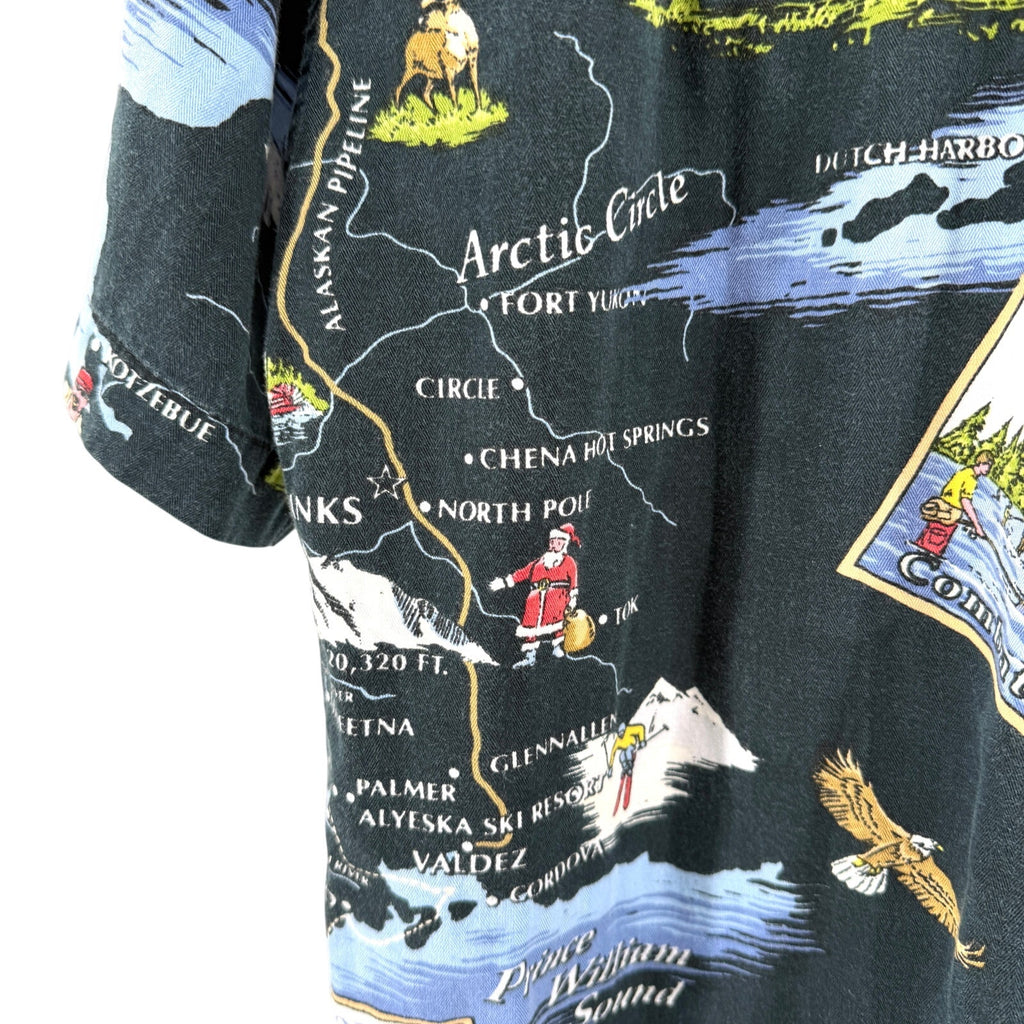 Vintage 90s David Carey Black Alaska Map Novelty Print Button Up Shirt