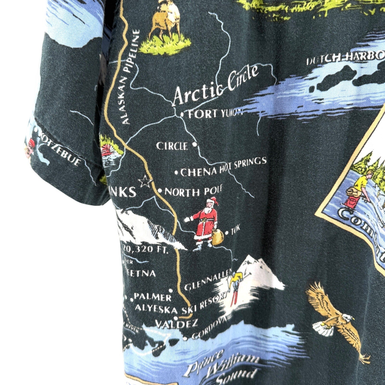 Vintage 90s David Carey Black Alaska Map Novelty Print Button Up Shirt