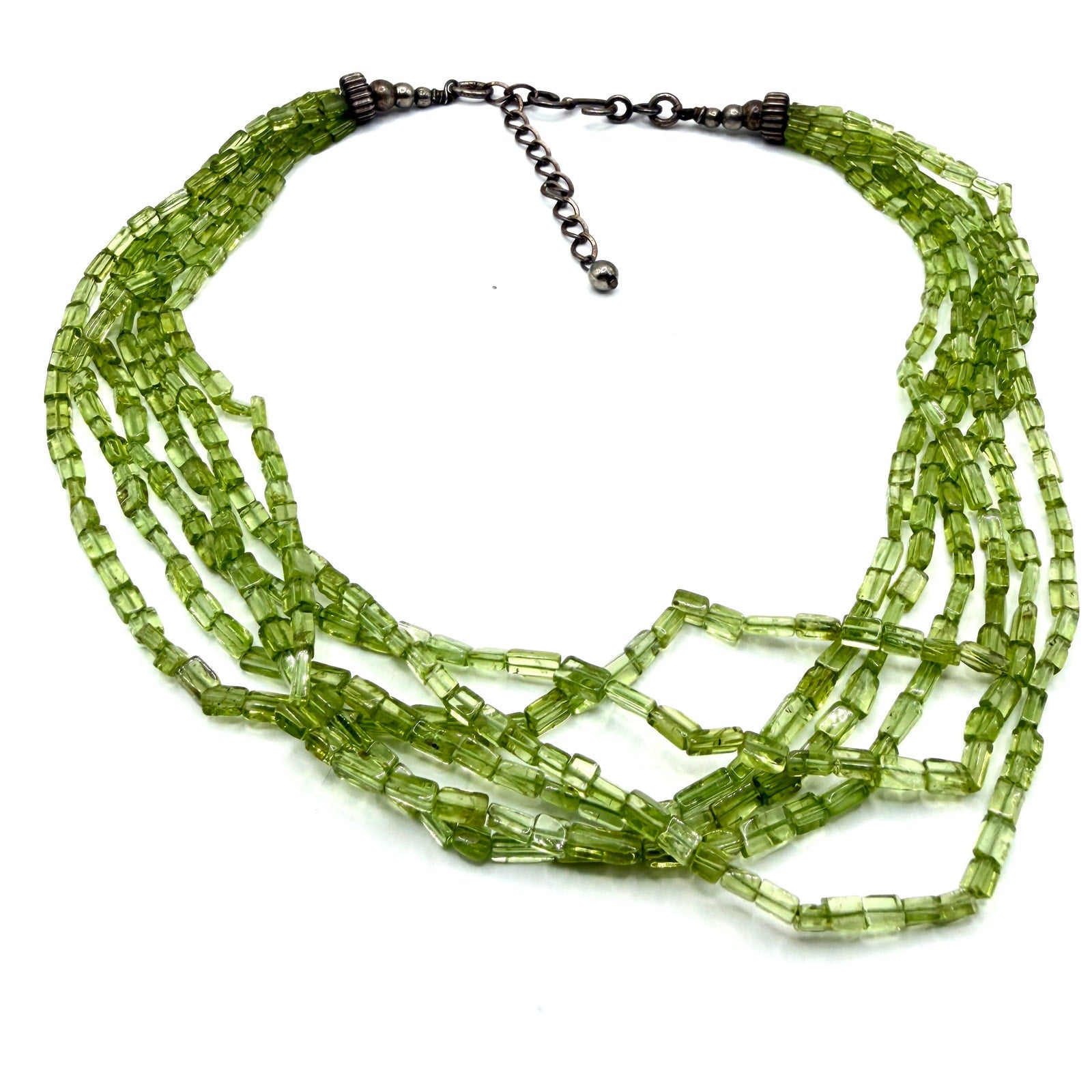 Vintage 90s Sterling Silver Peridot Multi Strand Statement Necklace