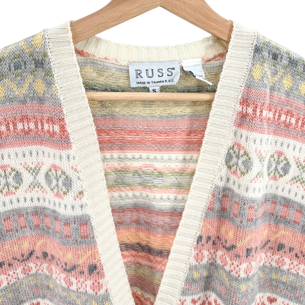 Vintage 80s RUSS Cream Pink Fair Isle Sweater Vest