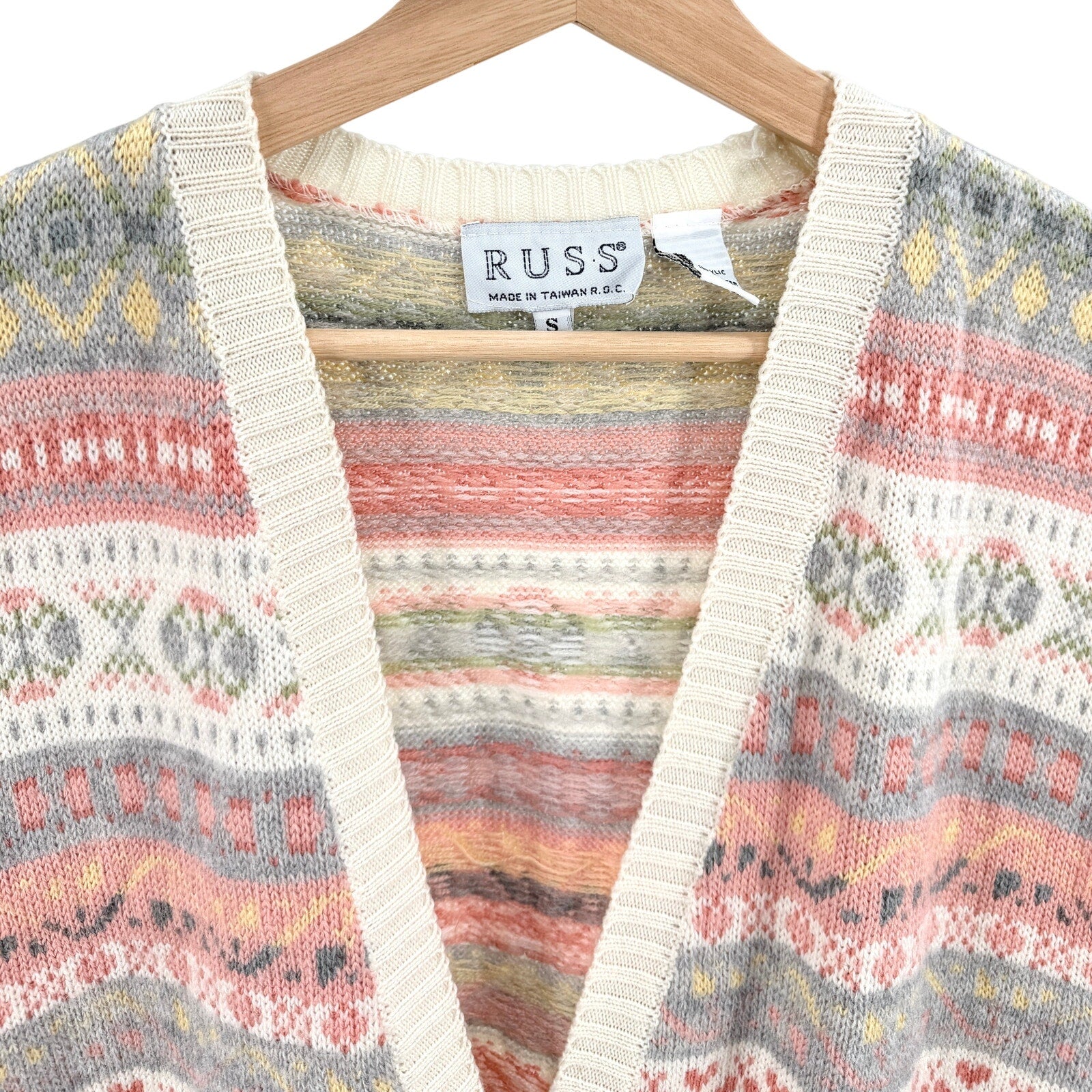 Vintage 80s RUSS Cream Pink Fair Isle Sweater Vest