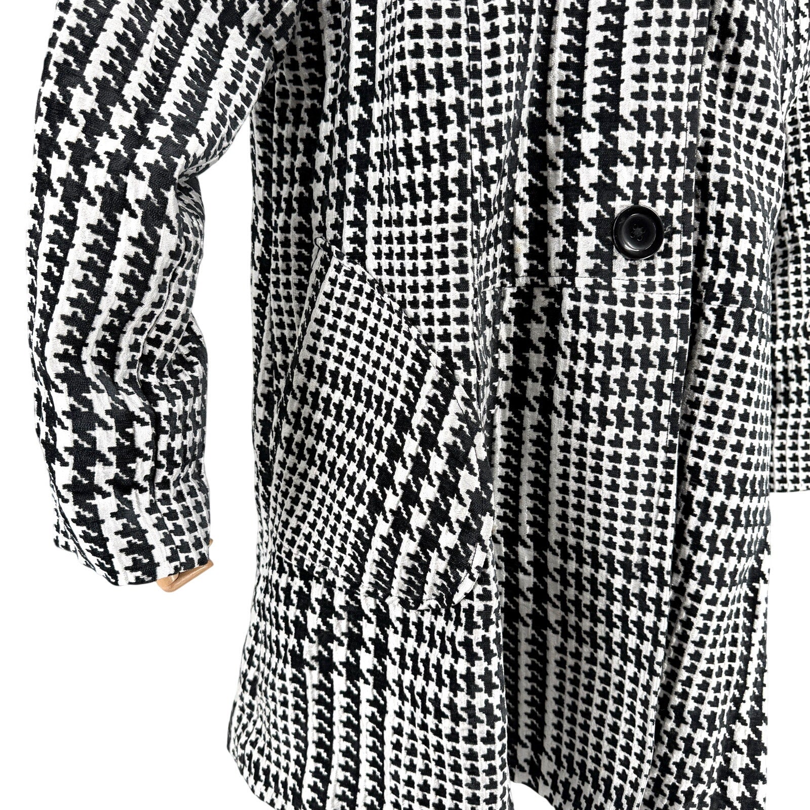Vintage Y2K 3 Sisters Black White Houndstooth Swing Coat Jacket