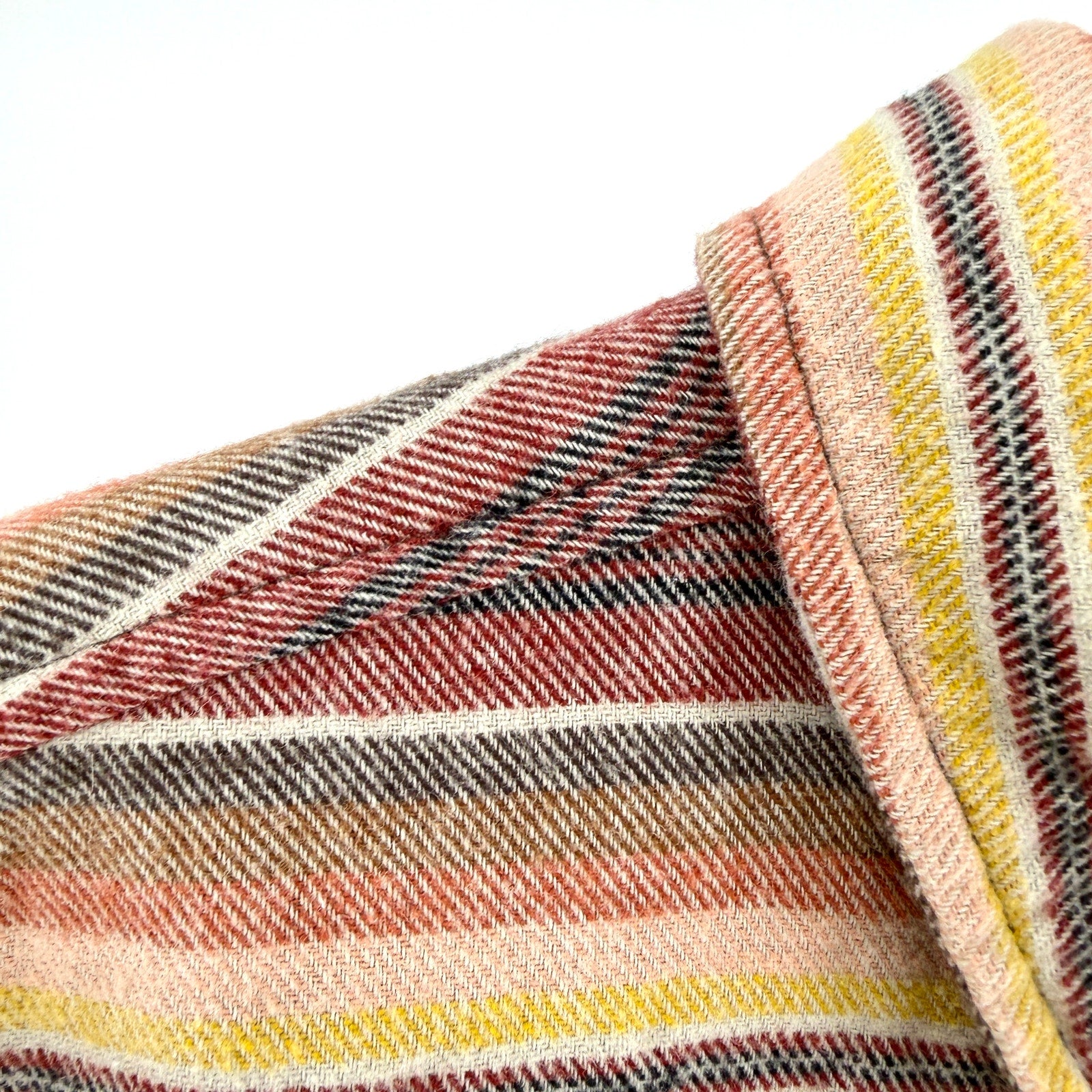 Eddie Bauer Brown Red Yellow Striped 100% Cotton Flannel Workshirt