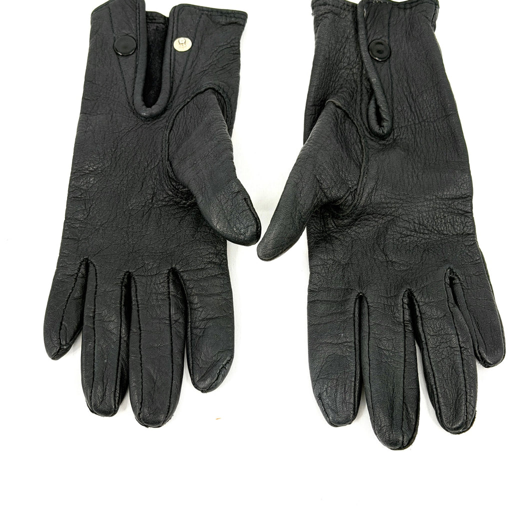 Vintage 90s Black Genuine Leather Minimalist Snap Closure Driving Gloves